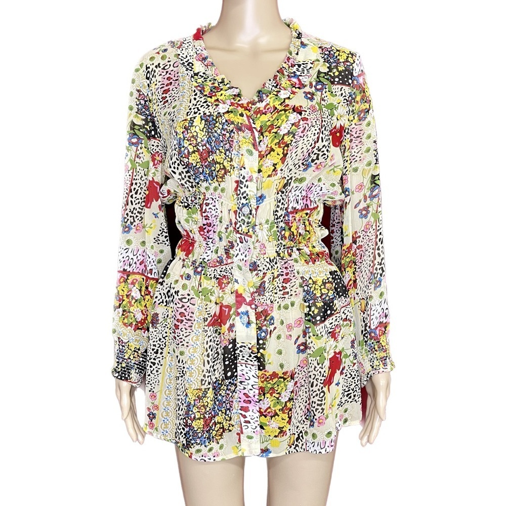 DES Studio D Collection Sheer Floral Long Sleeve Mini Dress/Tunic Size Medium